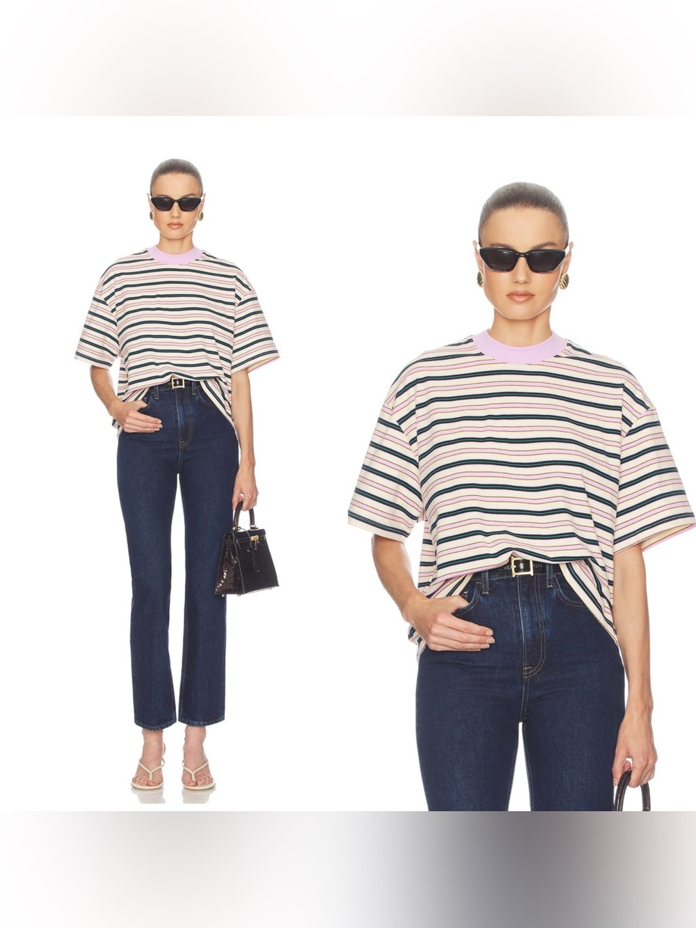 NWT HELSA The Boxy Tee in Stripe in Pink And Navy Stripe